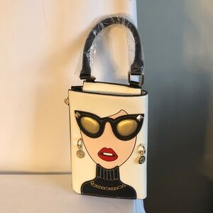 Stylish Face Art Mini Bag - Black, Gold, Red NWOT